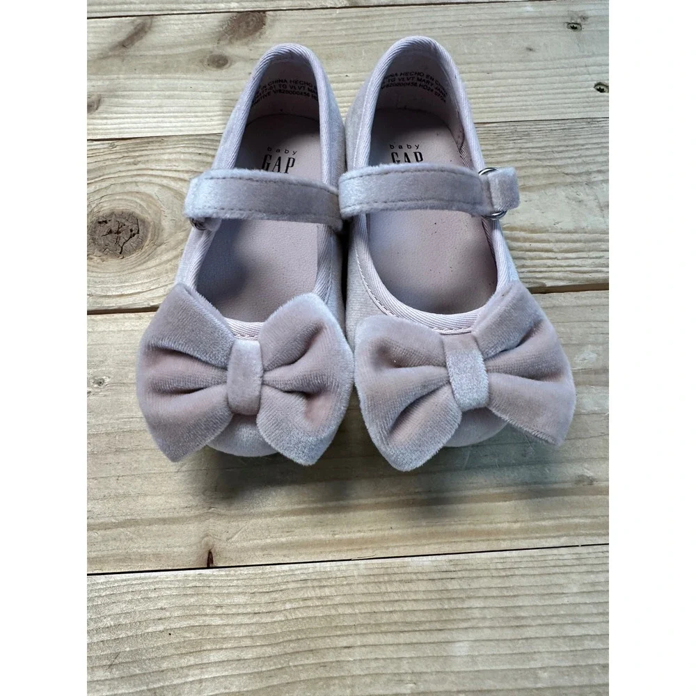 Baby Gap Pink Velvet Mary Jane Bow Flats Toddler Girls Size 5 Dress‎ Shoes